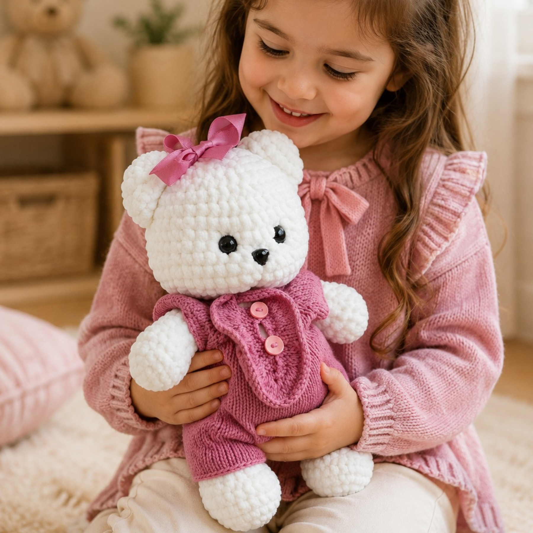 30 cmTulumlu Kadife İp Amigurumi Ayıcık – El Yapımı Oyun Arkadaşı