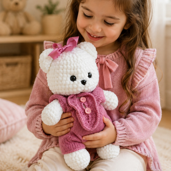 30 cmTulumlu Kadife İp Amigurumi Ayıcık – El Yapımı Oyun Arkadaşı
