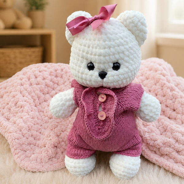 30 cmTulumlu Kadife İp Amigurumi Ayıcık – El Yapımı Oyun Arkadaşı
