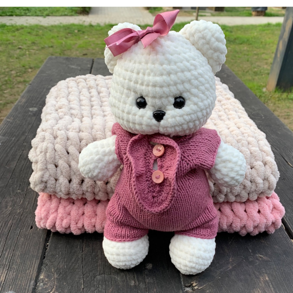 30 cmTulumlu Kadife İp Amigurumi Ayıcık – El Yapımı Oyun Arkadaşı