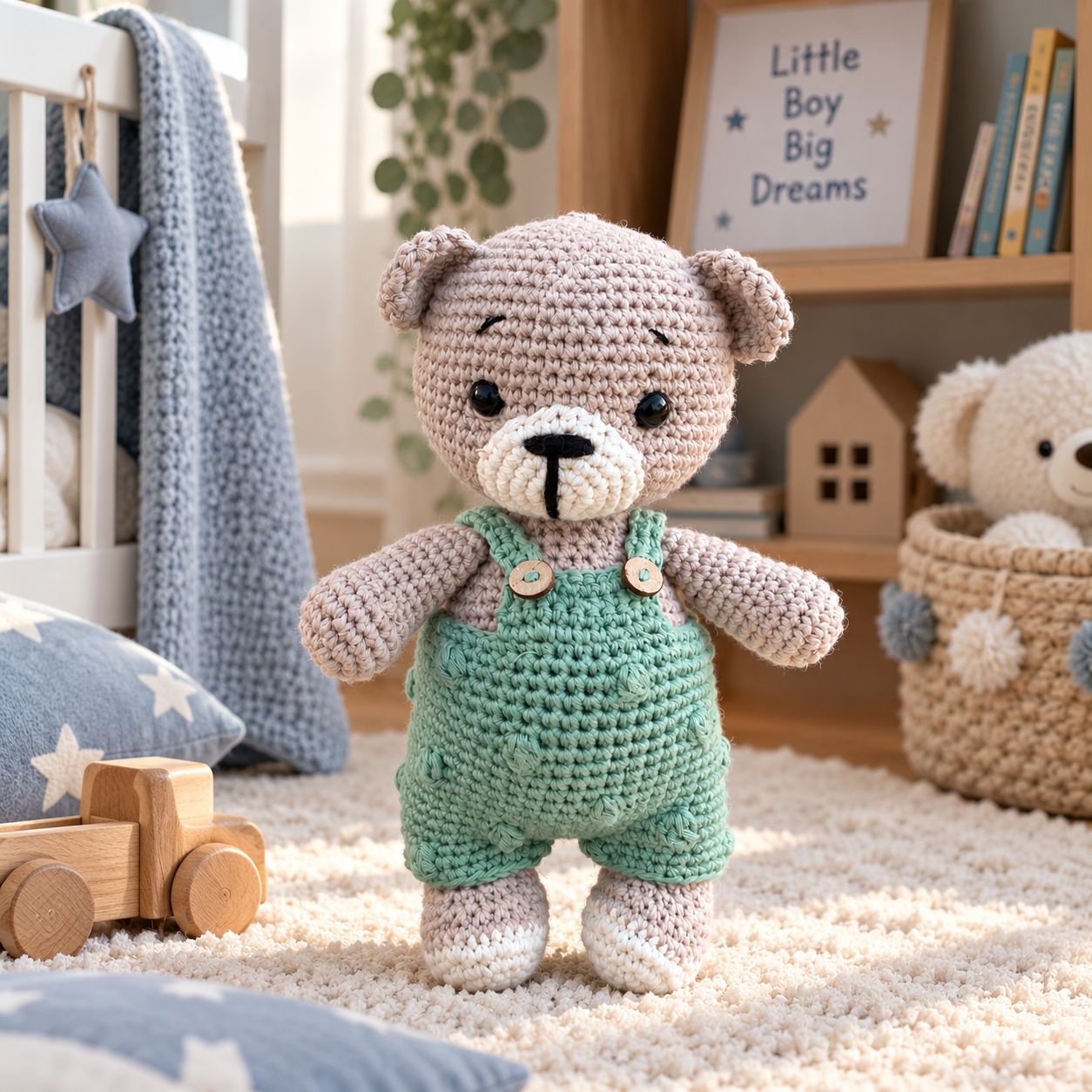Tulumlu Organik Pamuk Ayıcık Amigurumi Oyuncak – 15 cm