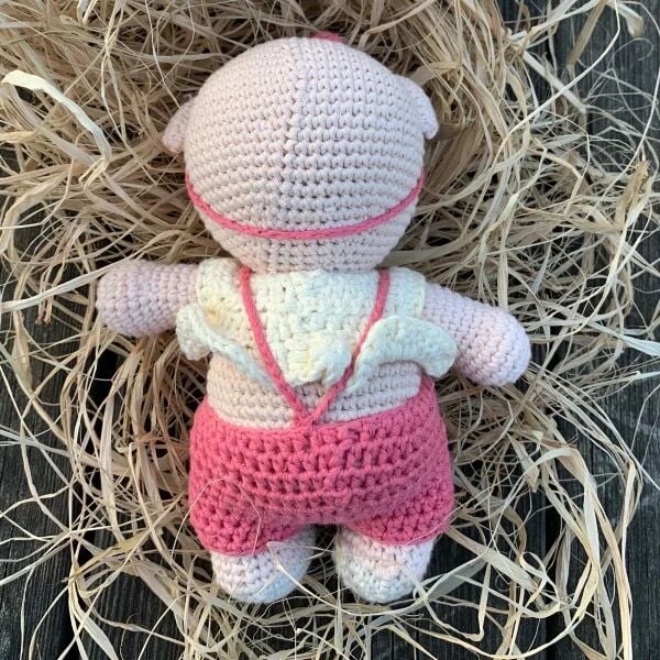 Tulumlu Organik Pamuk Ayıcık Amigurumi Oyuncak – 15 cm