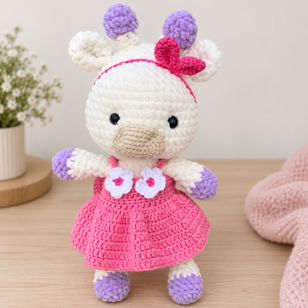 El Yapımı Kadife Oyun Arkadaşı Zürafa – Pembe Elbiseli 28 cm