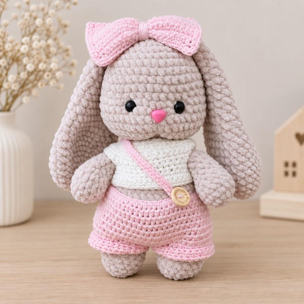 Şortlu Uzun Kulaklı El Yapımı Amigurumi Tavşan – 30 cm