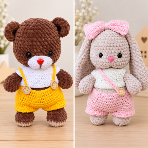 Şortlu Uzun Kulaklı El Yapımı Amigurumi Tavşan – 30 cm