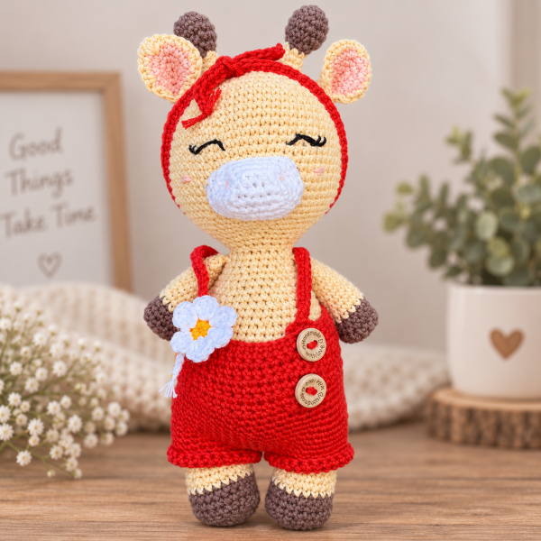 El Yapımı Organik Pamuk Zürafa Amigurumi – 27 cm