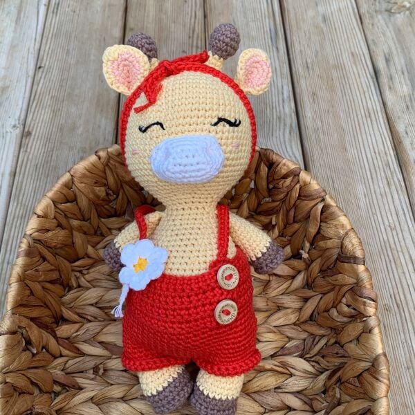 El Yapımı Organik Pamuk Zürafa Amigurumi – 27 cm