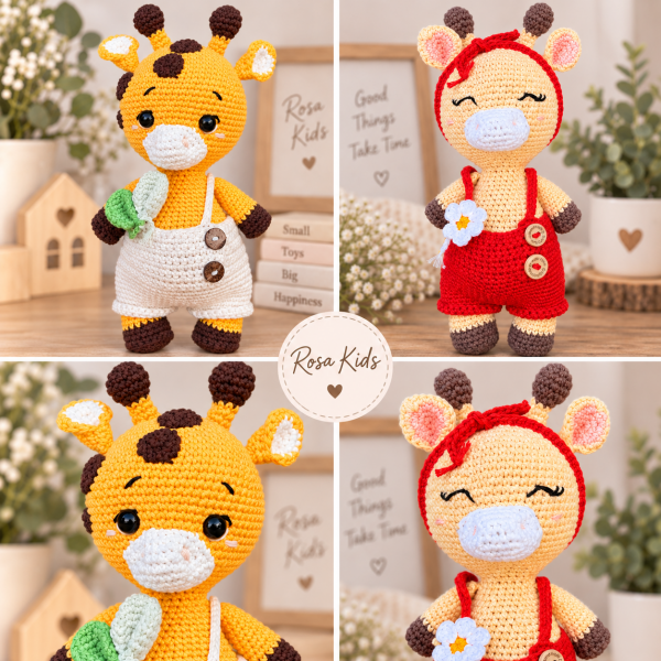 El Yapımı Organik Pamuk Zürafa Amigurumi – 27 cm