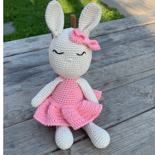 El Yapımı Organik Pamuk Uyku Arkadaşı   Pembe Tavşan 28 cm