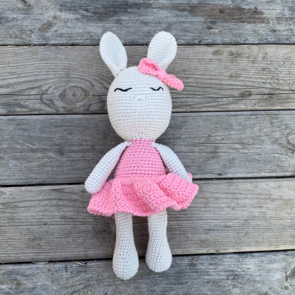 El Yapımı Organik Pamuk Uyku Arkadaşı   Pembe Tavşan 28 cm