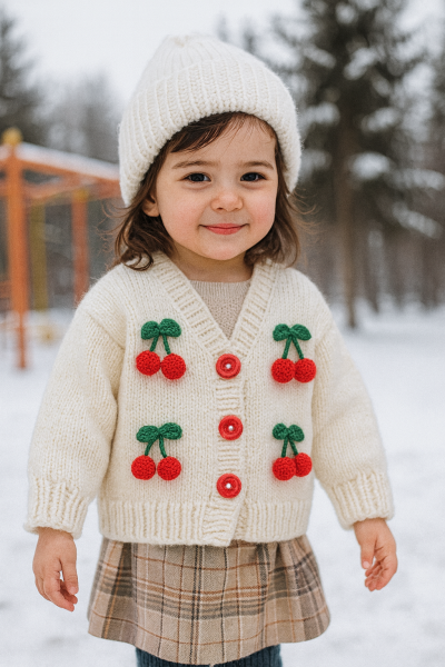 Çilekli Örgü Kız Çocuk Hırka