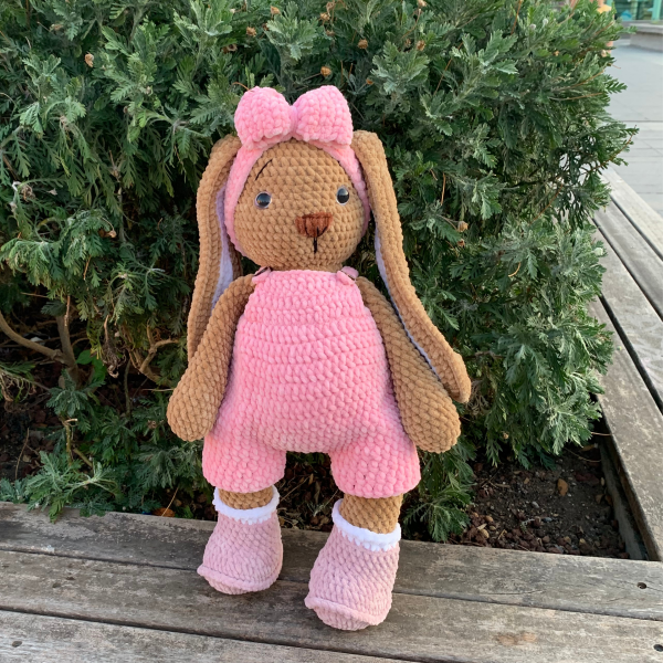 49 cm El Yapımı Kadife Amigurumi Uzun Kulaklı Tavşan Oyuncağı