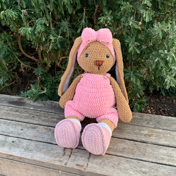 49 cm El Yapımı Kadife Amigurumi Uzun Kulaklı Tavşan Oyuncağı