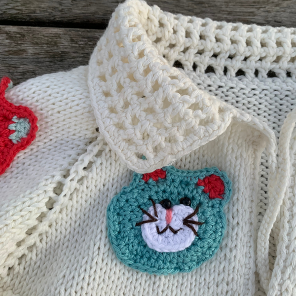 Kedi Aplikeli Organik Pamuk El Yapımı Kız Çocuk Hırkası